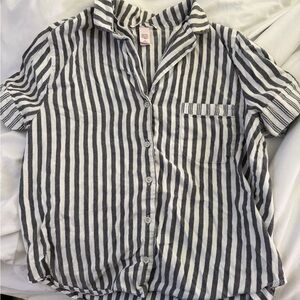 Victoria's Secret Striped Button Down Shirt - Gray and White